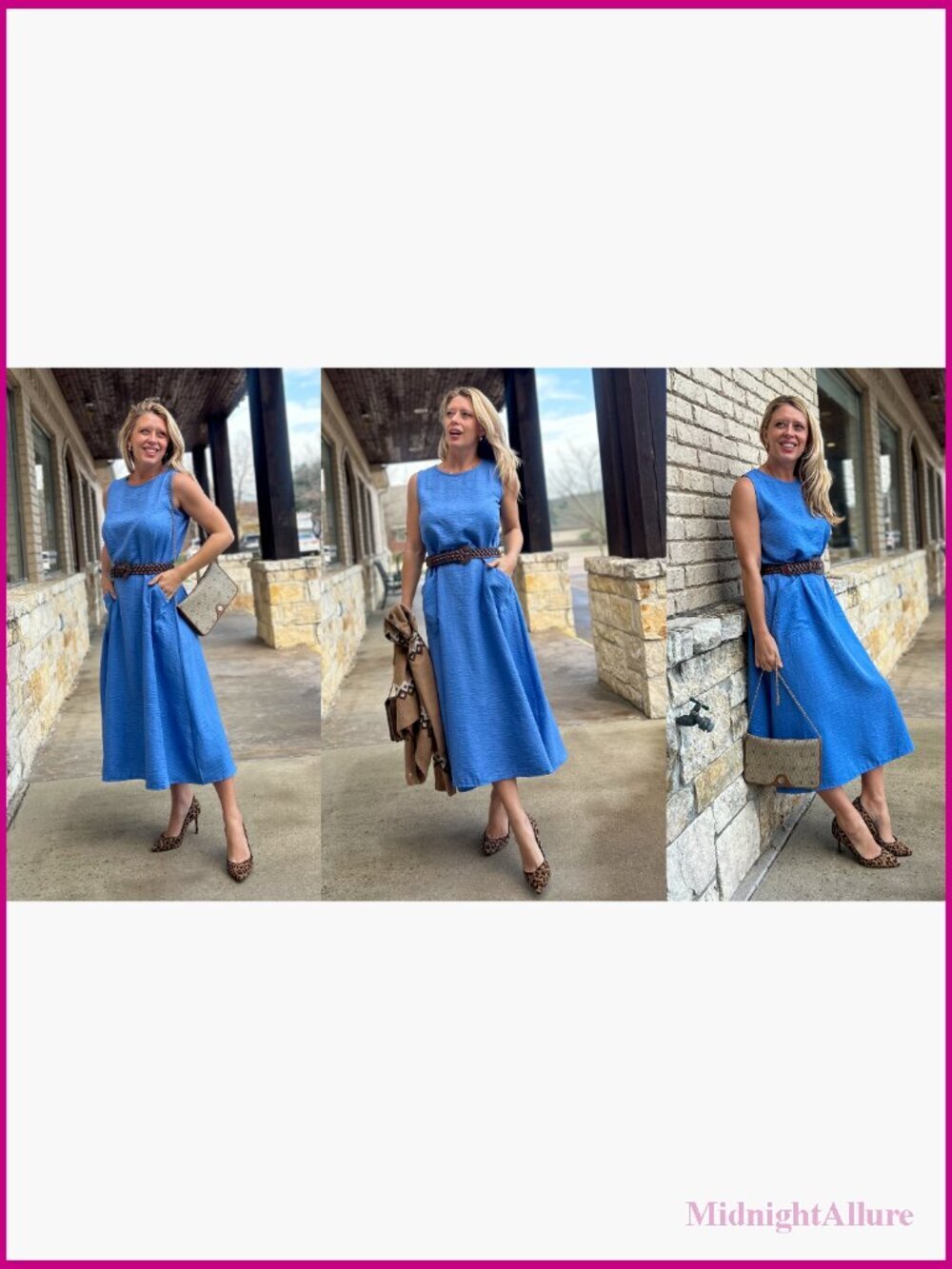 Womens Summer Midi Casual Dress with Pockets Sleeveless Crewneck Sundress - Picture 6 of 7